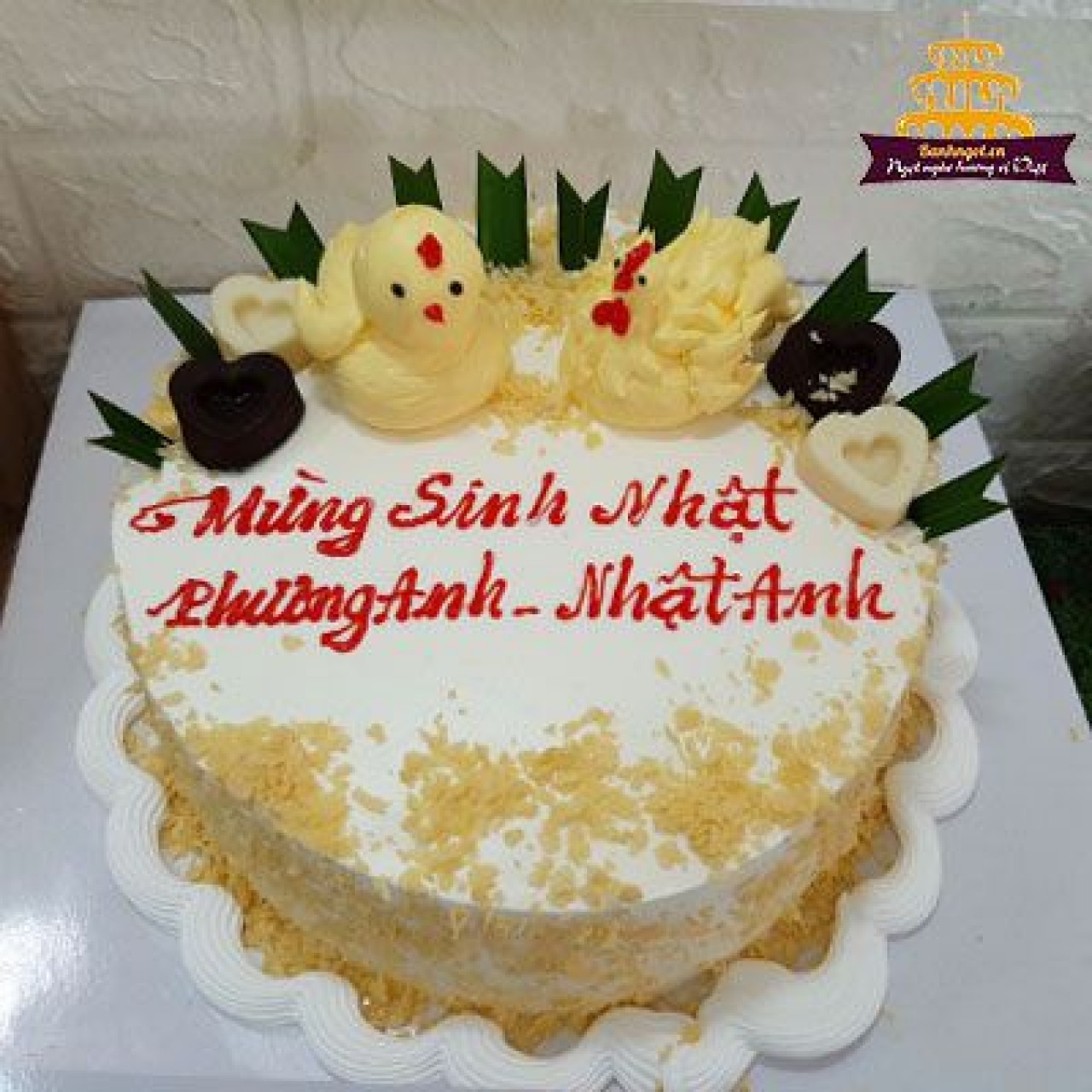 Bánh sinh nhật, đầy tháng 2 tầng tạo hình gà con dễ thương dành cho bé tuổi  dậu MS FD-0049 - Tiệm Bánh Chon Chon