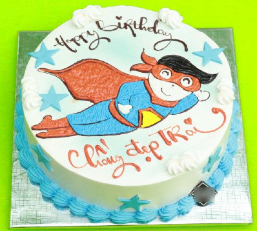 Bánh sinh nhật người nhện tone xanh - Thu Hường Bakery